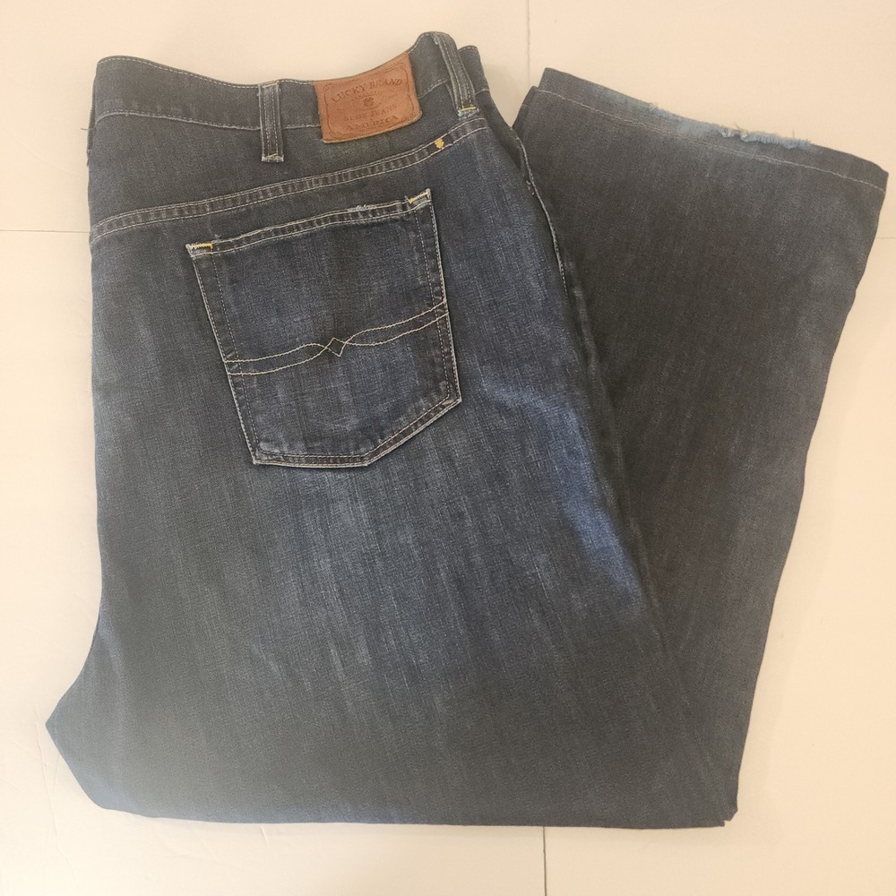 D85‎ Lucky Brand 181 Relaxed Straight Jeans Mens 46x26 Dark Wash Blue Denim